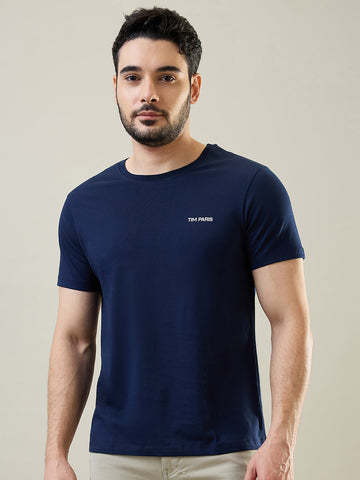 Tim Paris Men's Dress Blue Round Neck Graphic Print T-Shirt