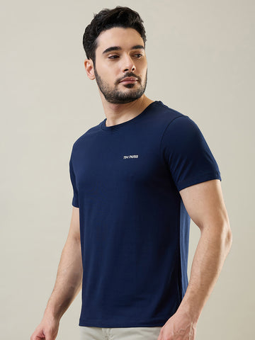 Tim Paris Men's Dress Blue Round Neck Graphic Print T-Shirt