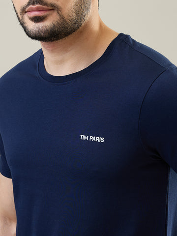 Tim Paris Men's Dress Blue Round Neck Graphic Print T-Shirt