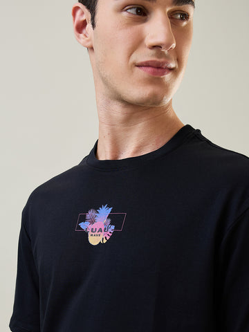 Tim Paris T-Shirt: Jet Black Round Neck Graphic Print