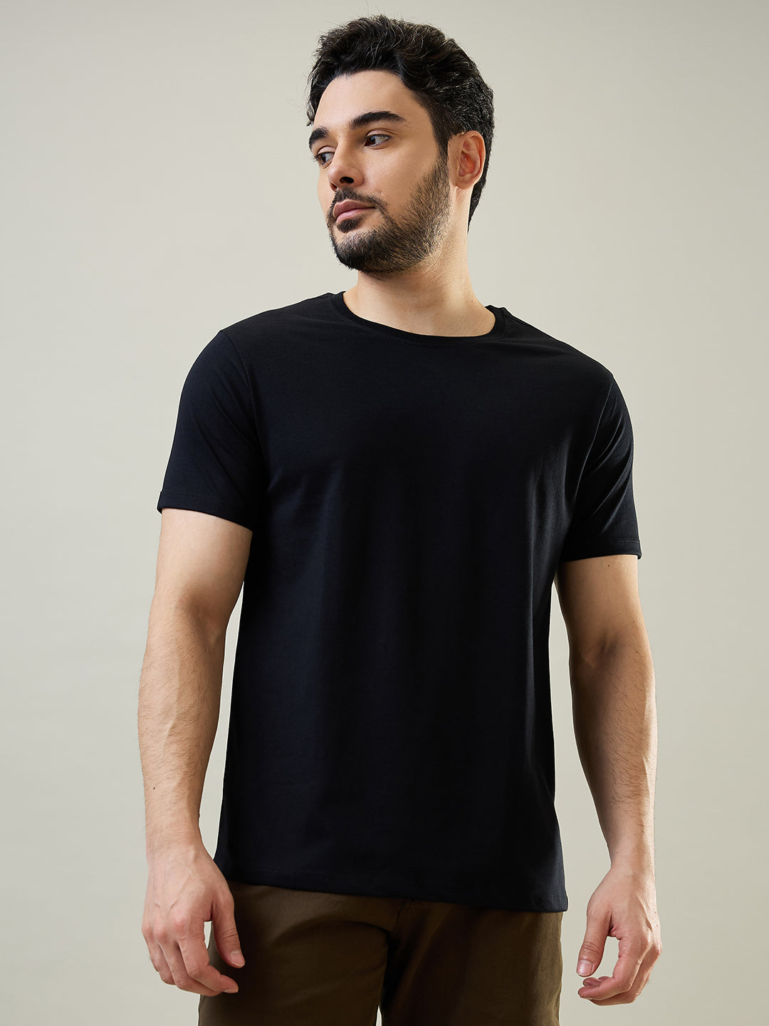 Tim Paris Black Round Neck T-Shirt