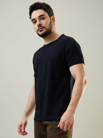 Tim Paris Black Round Neck T-Shirt