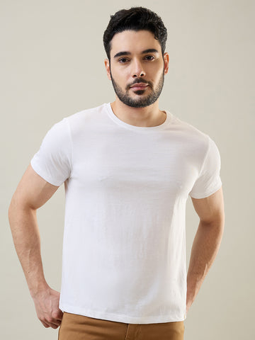 Tim Paris Men's White Round Neck Solid T-Shirt