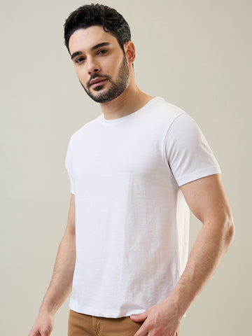 Tim Paris Men's White Round Neck Solid T-Shirt