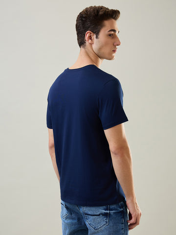 Tim Paris T-Shirt: Dress Blue Round Neck Solid