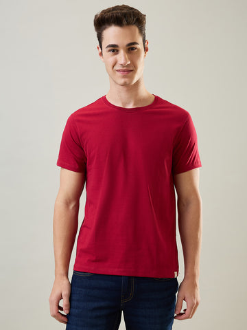 Tim Paris T-Shirt: Scooter Red Round Neck Solid