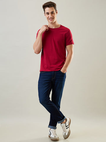 Tim Paris T-Shirt: Scooter Red Round Neck Solid