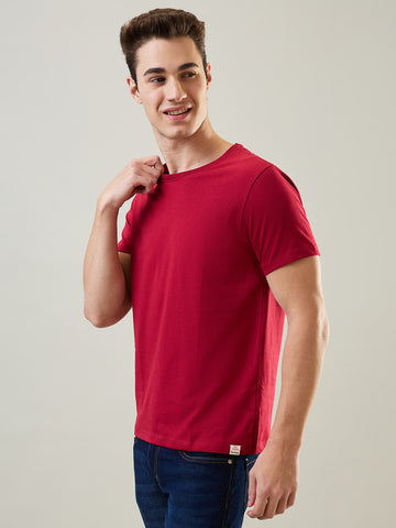 Tim Paris T-Shirt: Scooter Red Round Neck Solid