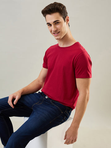 Tim Paris T-Shirt: Scooter Red Round Neck Solid