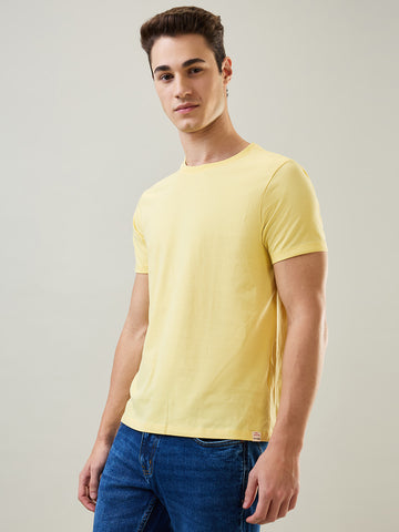 Tim Paris T-Shirt: Pale Banana Round Neck Solid