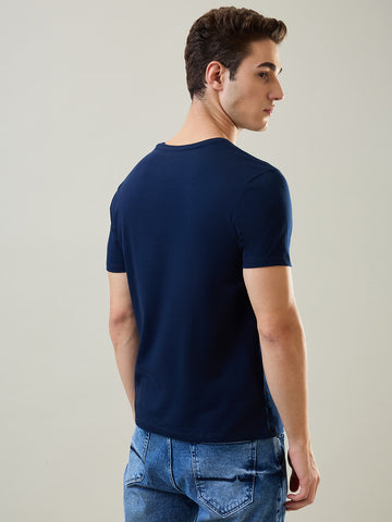 Tim Paris T-Shirt: Dress Blue Round Neck Graphic Print