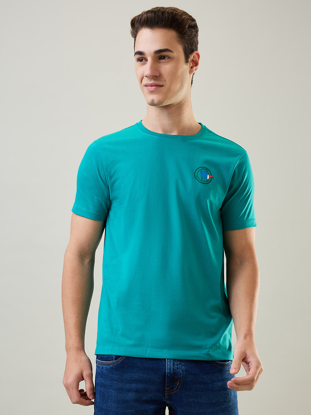 Tim Paris T-Shirt: Porcelain Green Round Neck Graphic Print