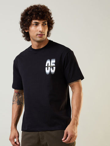 Black Printed Relaxed Fit T-Shirt