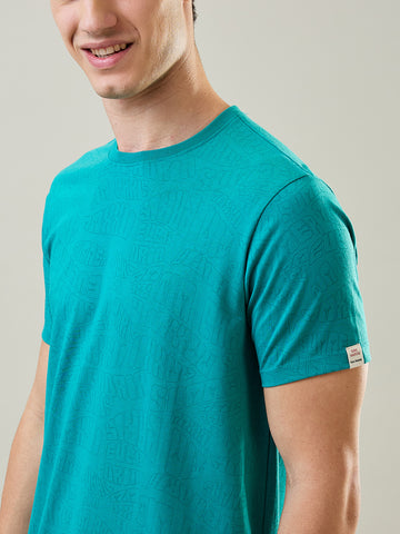 Tim Paris T-Shirt: Porcelain Green Round Neck AOP Print