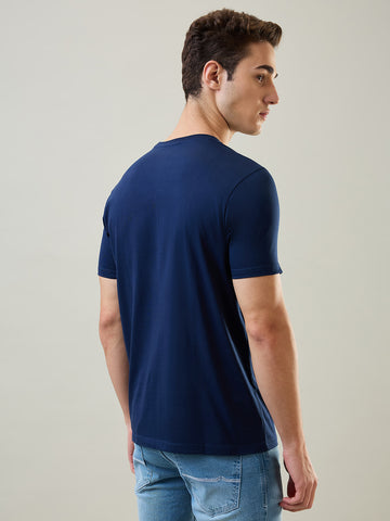 Tim Paris T-Shirt: Dress Blue Round Neck Graphic Print