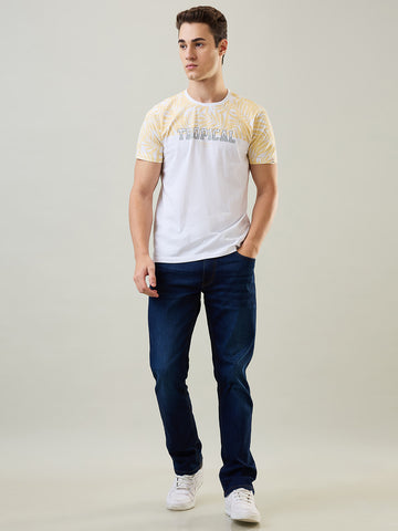 Tim Paris Men's Pale Banana Round Neck Cut & Sew T-Shirt