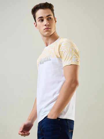 Tim Paris Men's Pale Banana Round Neck Cut & Sew T-Shirt