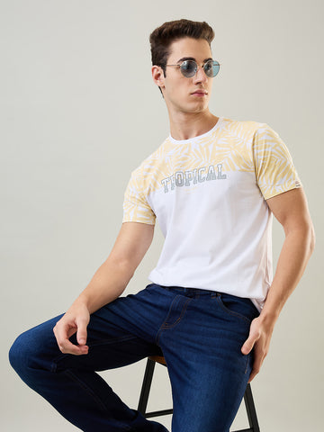 Tim Paris Men's Pale Banana Round Neck Cut & Sew T-Shirt