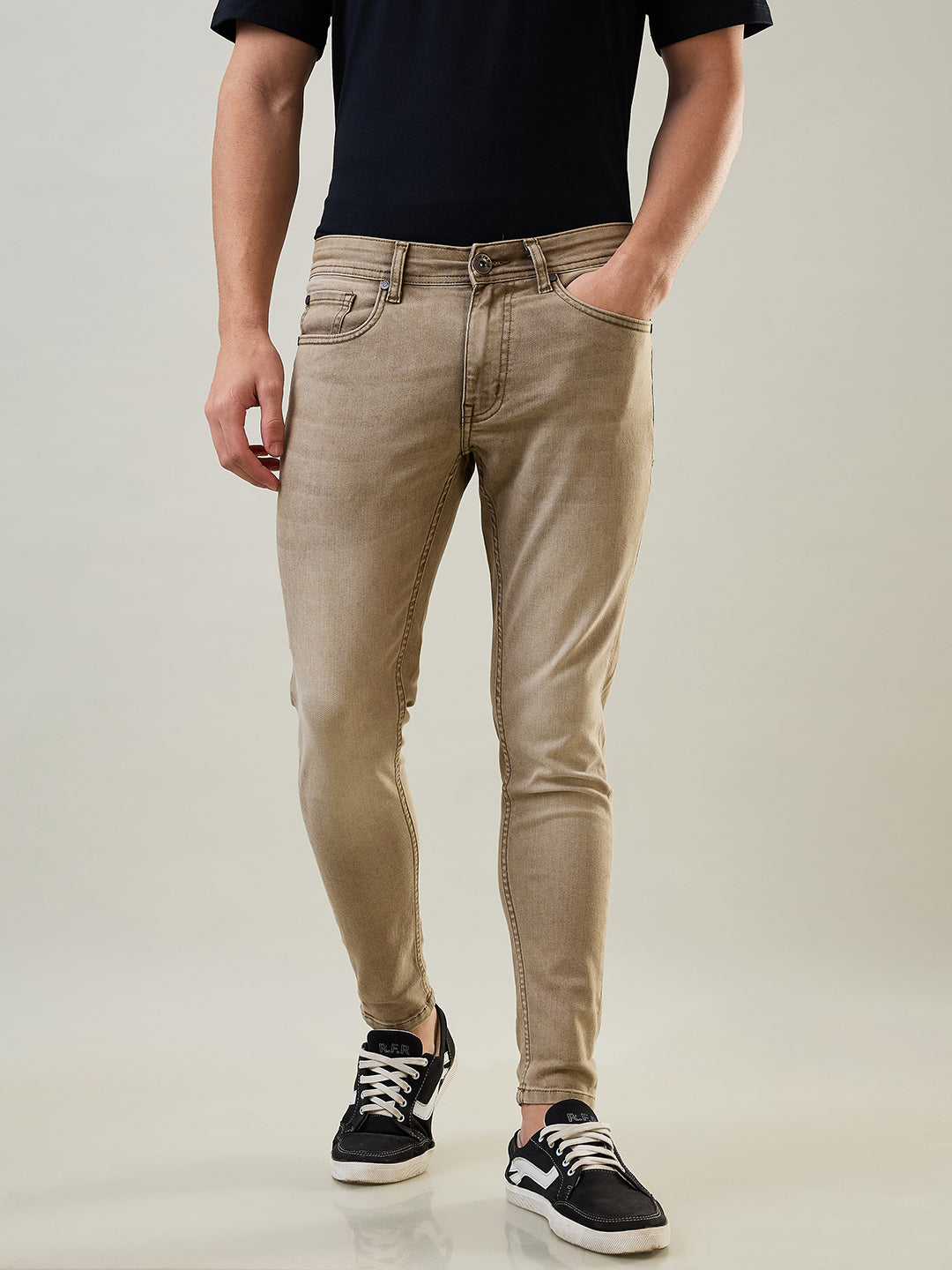 Tim Paris Jeans - Camel Denim Stretch Solid Cotton Ankle Fit