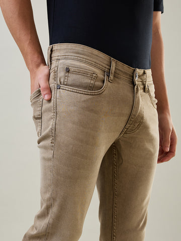 Tim Paris Jeans - Camel Denim Stretch Solid Cotton Ankle Fit