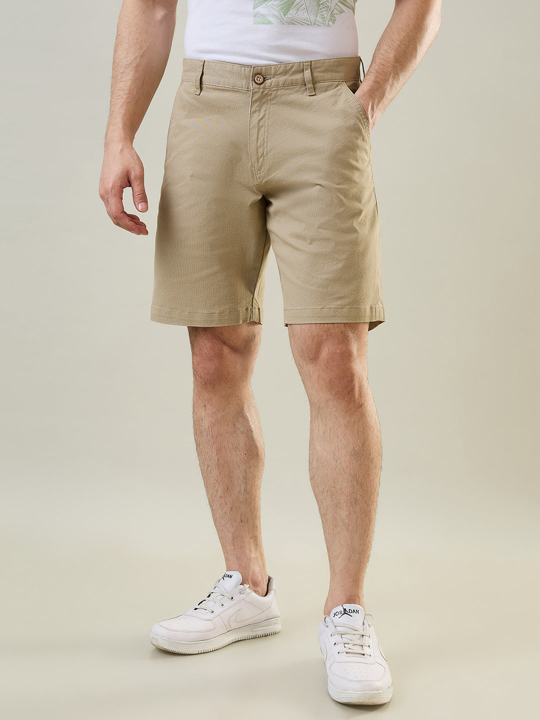 Tim Paris Beige Dyed Stretch Print Shorts