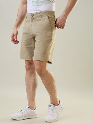 Tim Paris Beige Dyed Stretch Print Shorts