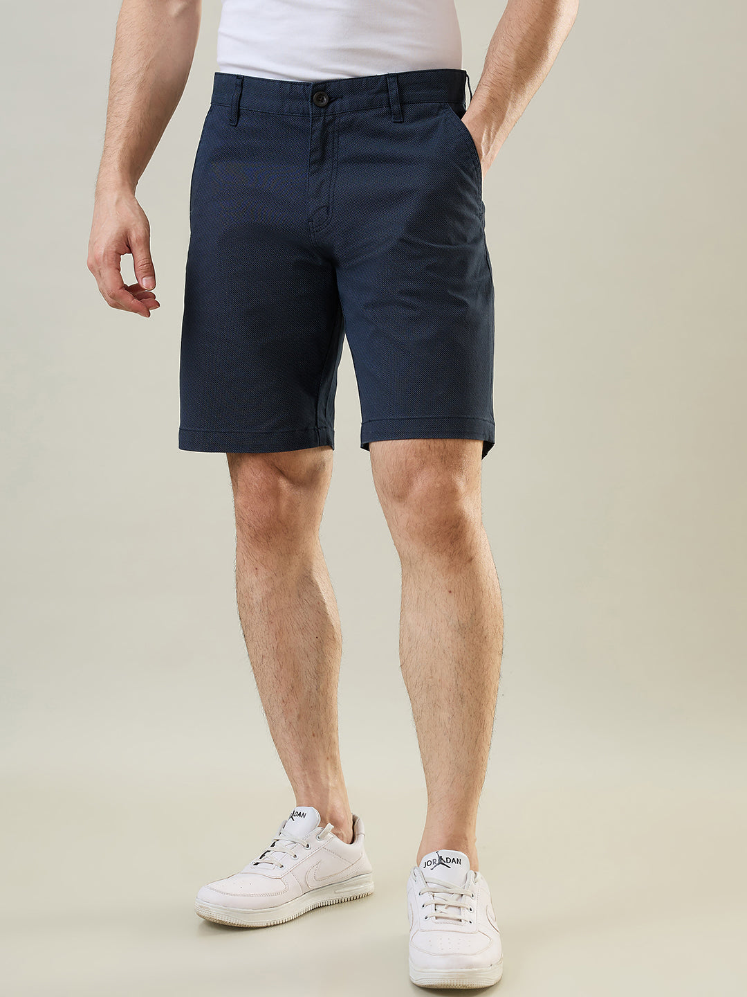 Tim Paris Navy Blue Dyed Stretch Print Shorts