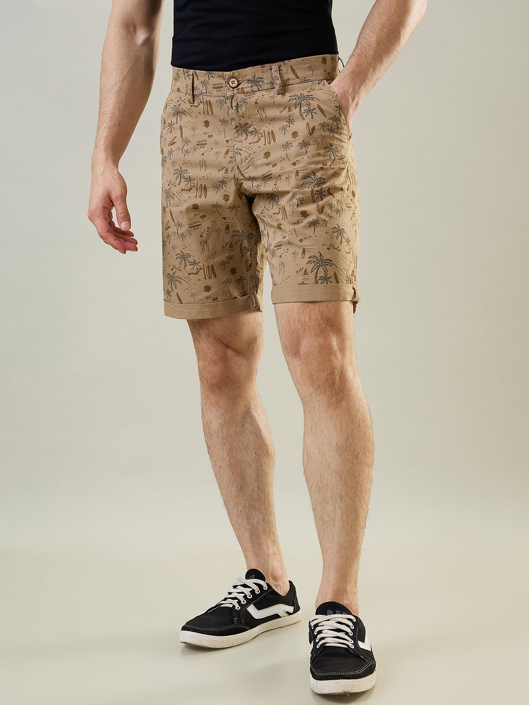 Tim Paris Light Brown Dyed Stretch Shorts – Regular Fit