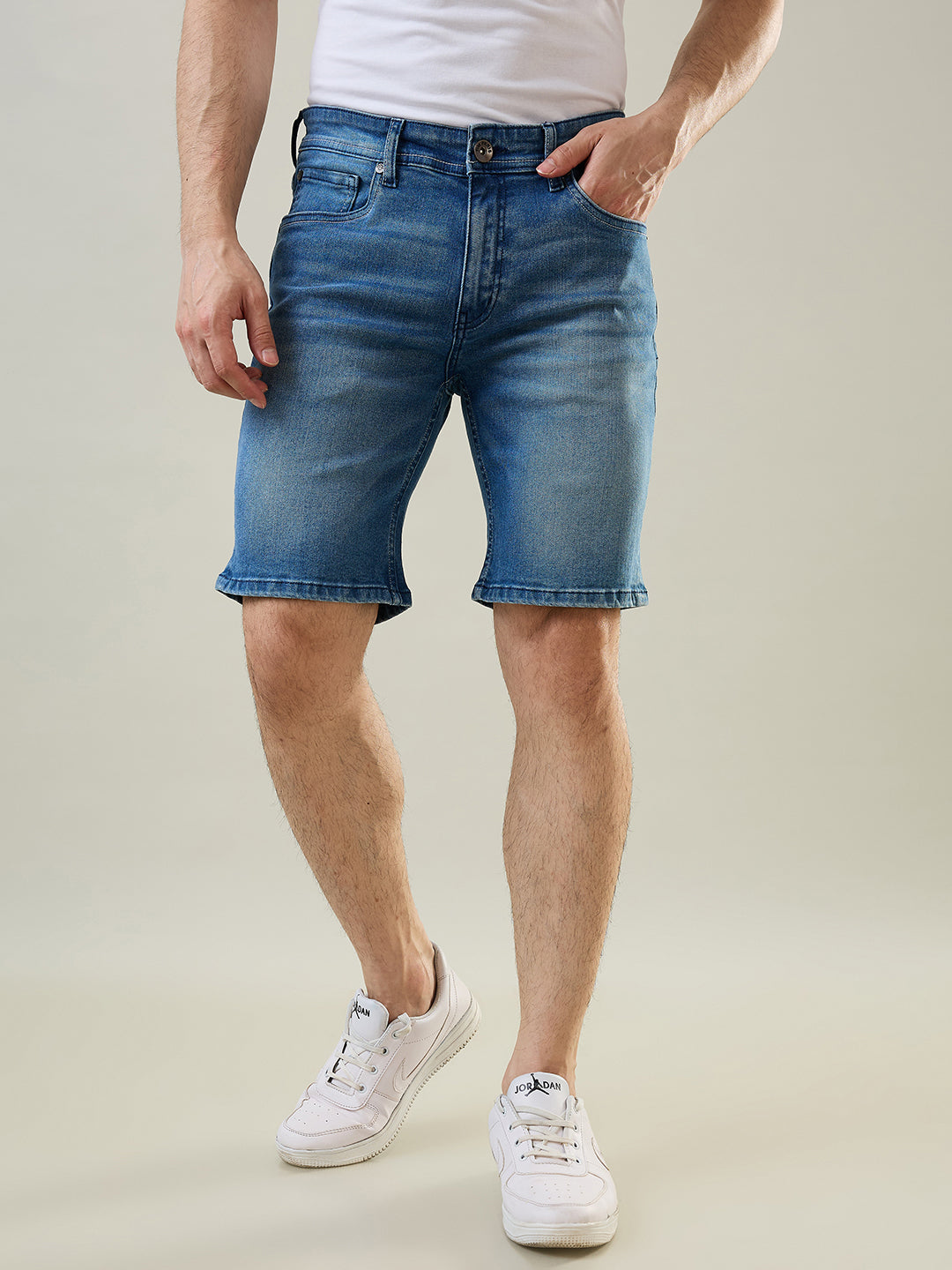 Tim Paris Light Indigo Denim Stretch Shorts