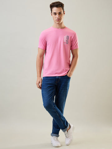 Tim Paris Men's Sea Pink Round Neck Graphic Print T-Shirt