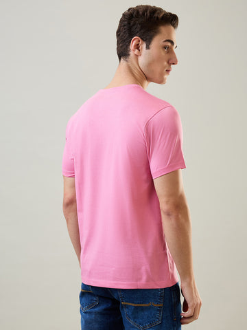 Tim Paris Men's Sea Pink Round Neck Graphic Print T-Shirt