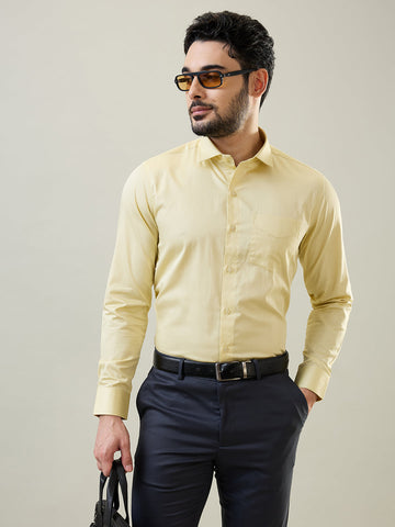 Tim Paris Yellow Solid Formal Shirt