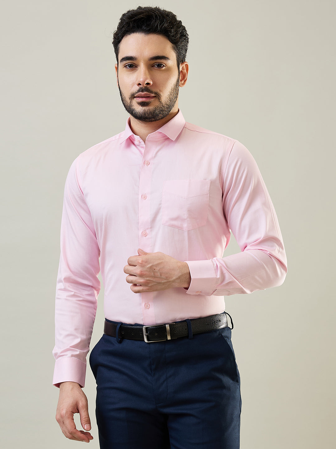 Tim Paris Pink Solid Formal Shirt 