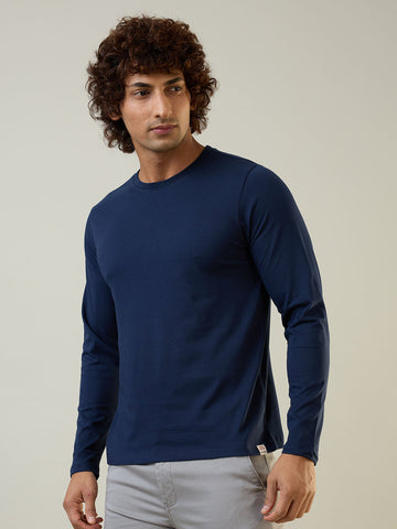 Mens T-Shirt Solid Dress Blue