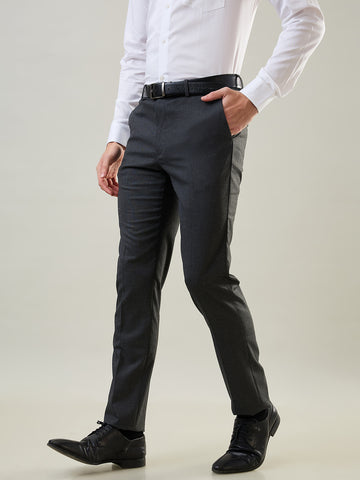 Tim Paris Formal Pant - Dark Grey Woven Solid Pant