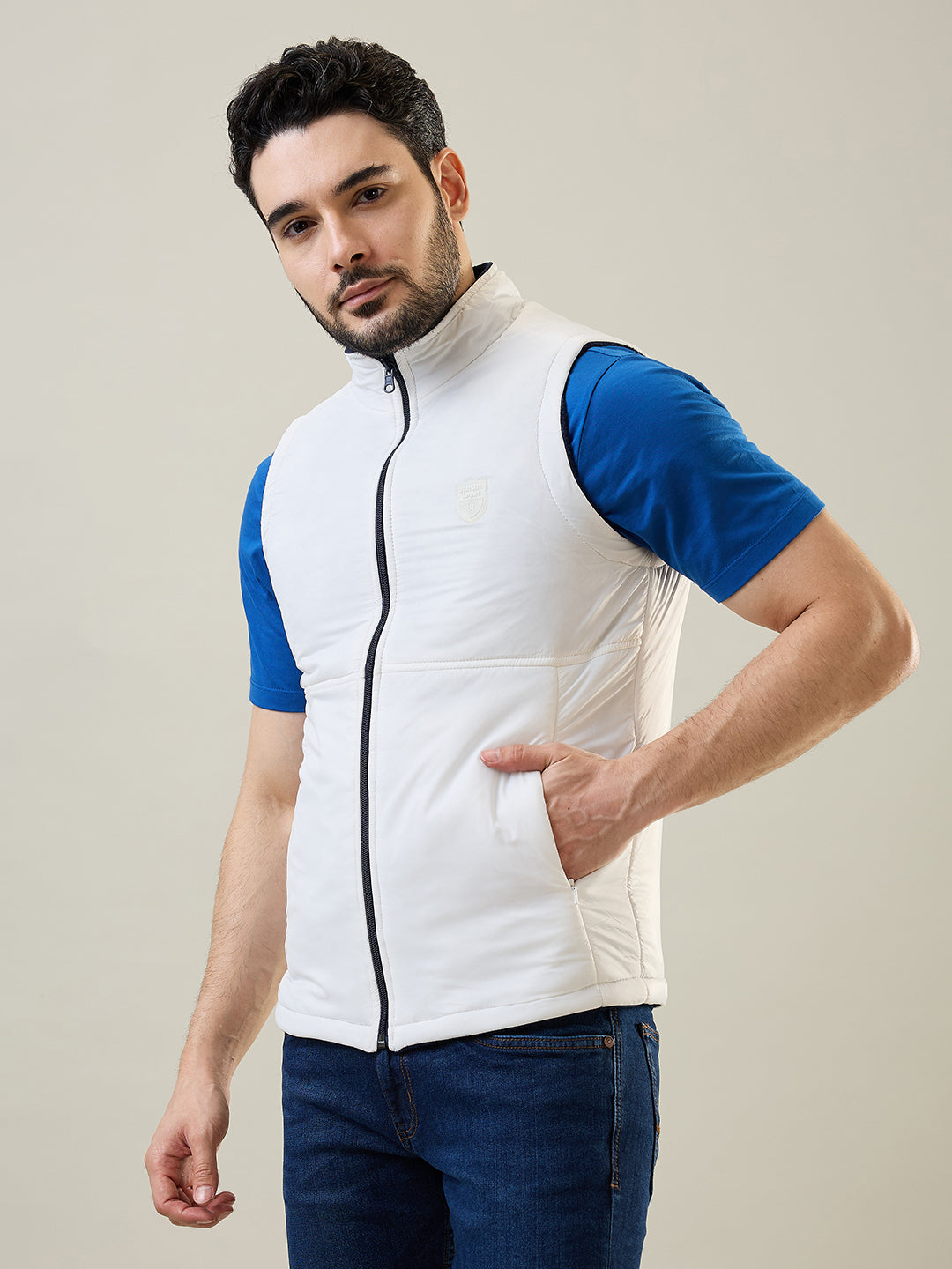 Tim Paris Jacket - White & Blue Sleeveless Reversible Jacket