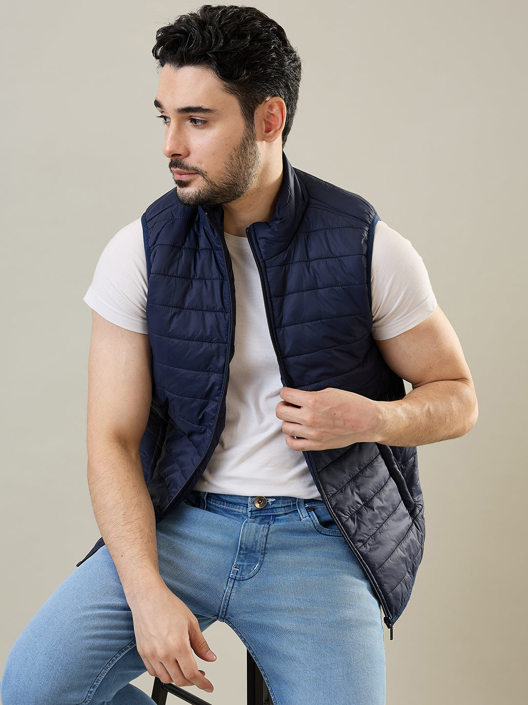 Tim Paris Jacket - Navy Sleeveless Fashion Jacket