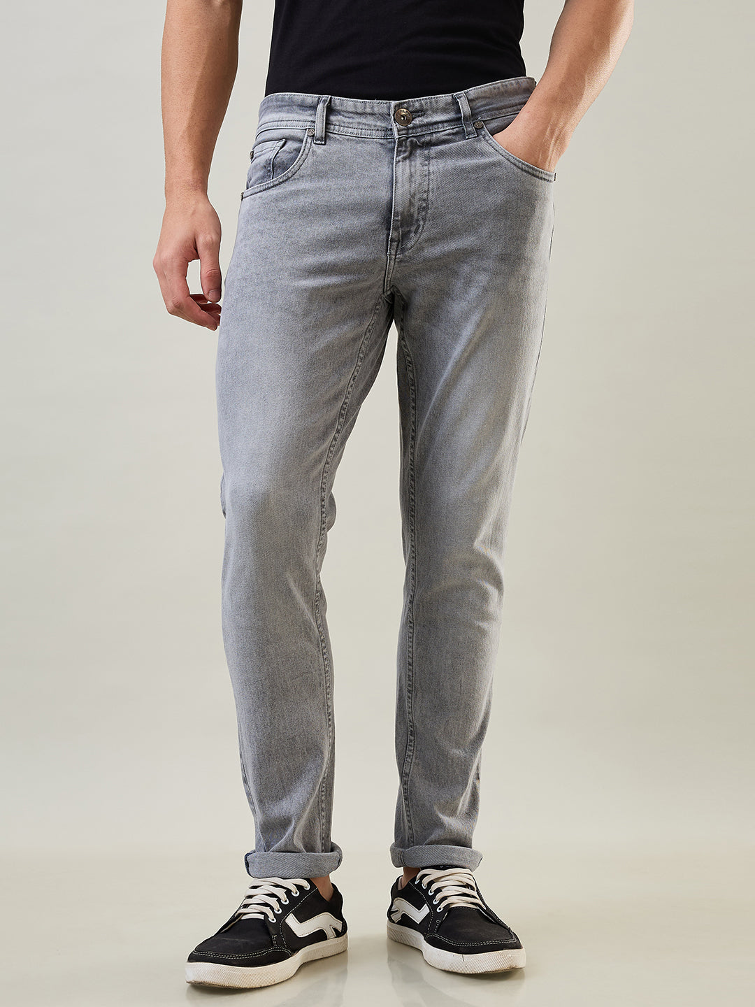 Tim Paris Jeans - Slim Tapered Fit in Grey Towel Denim