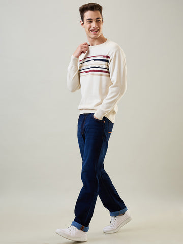 Tim Paris Pullover: Egret Round Neck Stripe