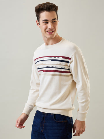 Tim Paris Pullover: Egret Round Neck Stripe