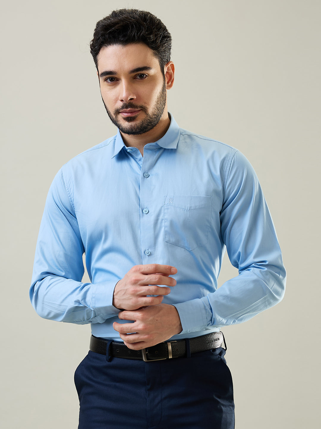 Tim Paris Sky Blue Solid Formal Shirt