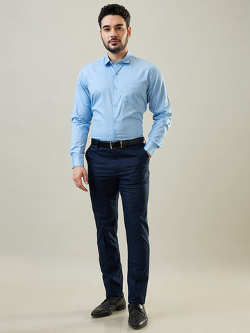 Tim Paris Sky Blue Solid Formal Shirt