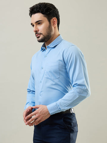 Tim Paris Sky Blue Solid Formal Shirt