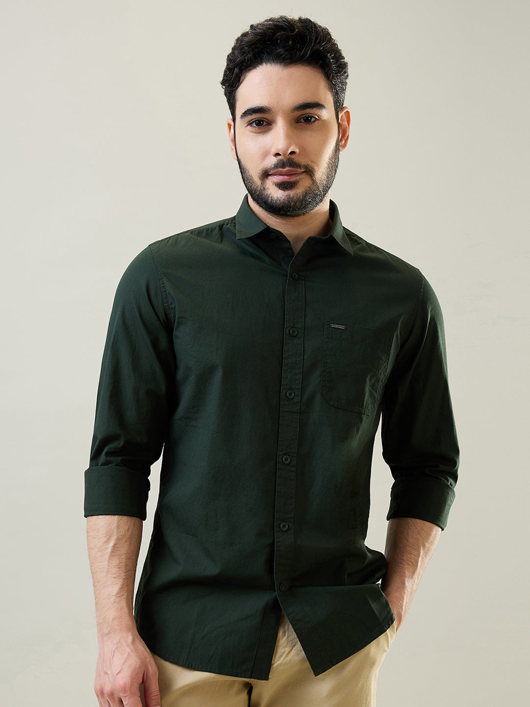 Tim Paris Olive Green Solid Shirt