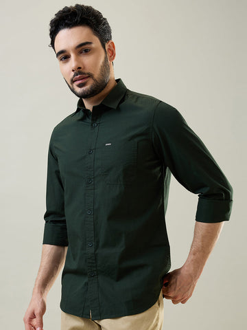 Tim Paris Olive Green Solid Shirt