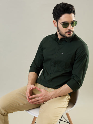 Tim Paris Olive Green Solid Shirt