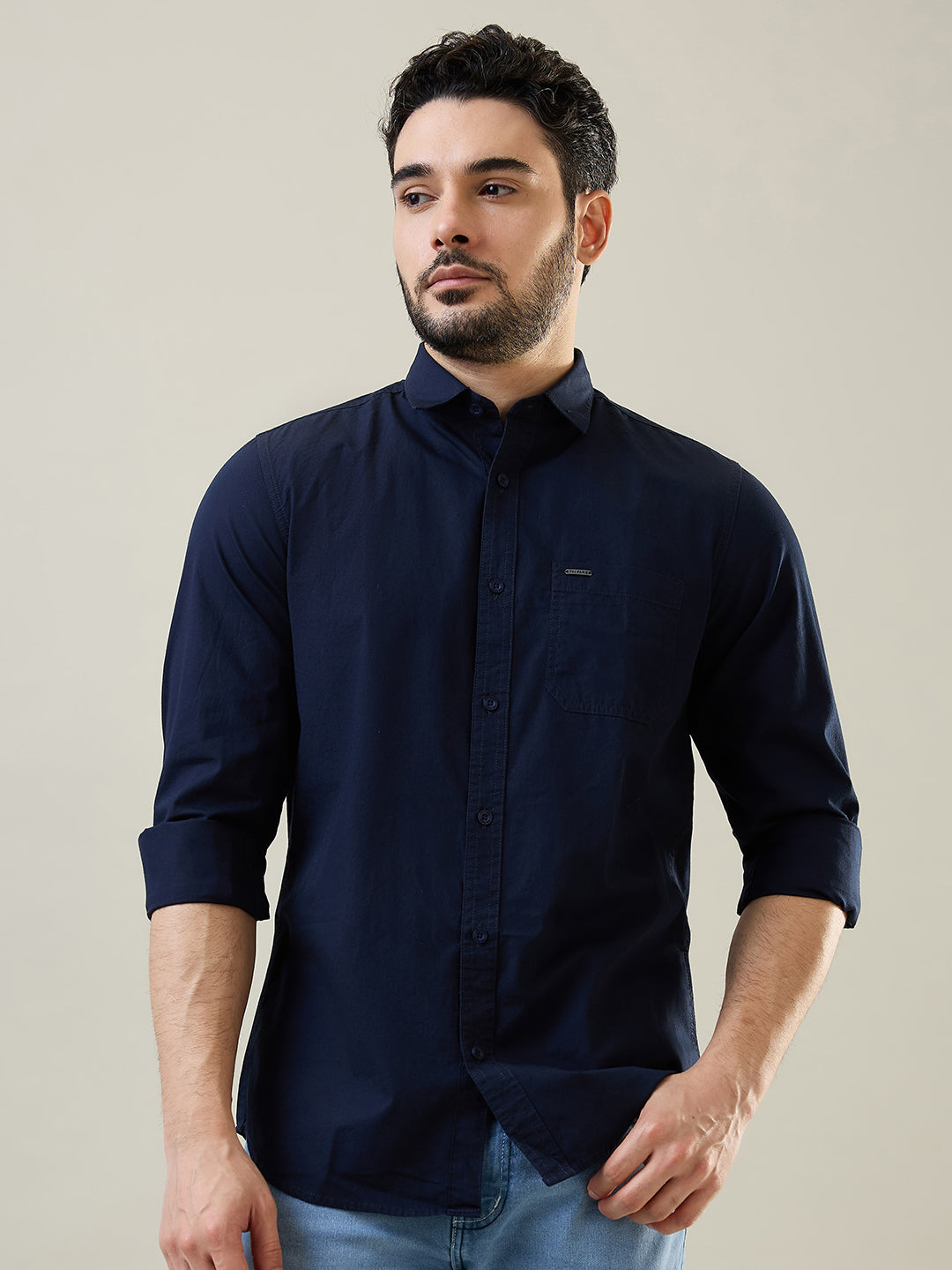 Tim Paris Navy Solid Shirt