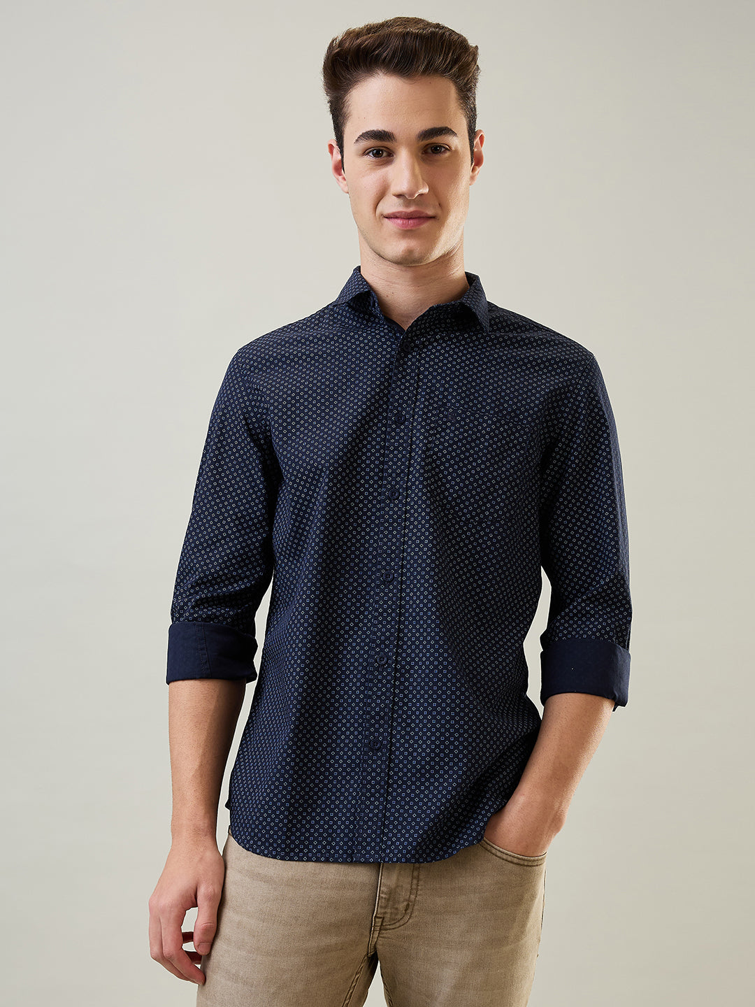 Tim Paris Shirt: Navy Print