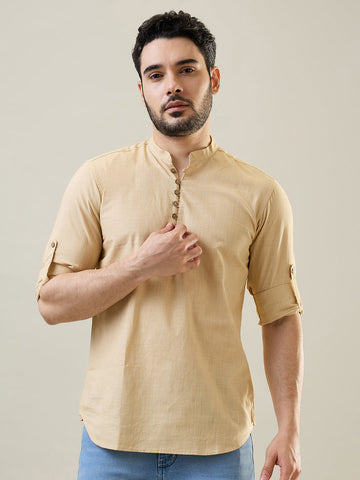 Tim Paris Khakhi Solid Short Kurta