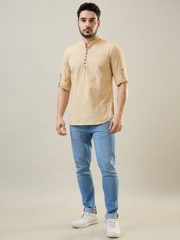 Tim Paris Khakhi Solid Short Kurta